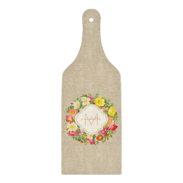 Monogramm Vintage Blumengarnablage Schneidebrett (Vorderseite)