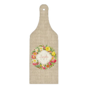 Monogramm Vintage-Blumenkranz-Leinenschneidbrett Schneidebrett