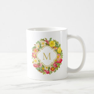 Monogramm-Vintage-Blumenkranz-Tasse Kaffeetasse