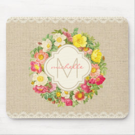 Monogramm Vintage Blumenkronen Lace Mousepad