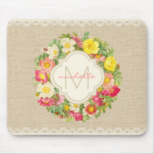 Monogramm Vintage Blumenkronen Lace Mousepad