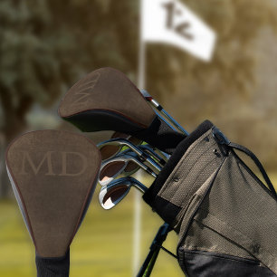 Monogramm vintage elegantes braunes Lederlook Golf Headcover