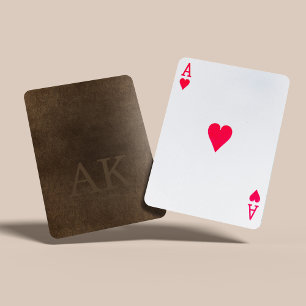 Monogramm vintage elegantes braunes Lederlook Spielkarten