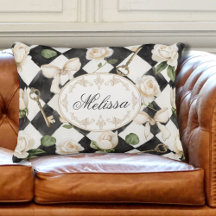 Monogramm Vintage Rose Blume Schwarz-weiß Diamond