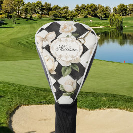 Monogramm Vintage Rose Blume Schwarz-weiß Diamond Golf Headcover