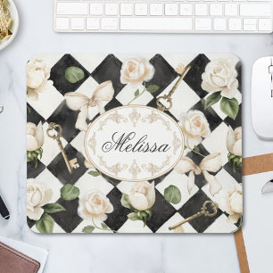Monogramm Vintage-Rosen-Blumen-Schwarz-Weiß-Diaman Mousepad