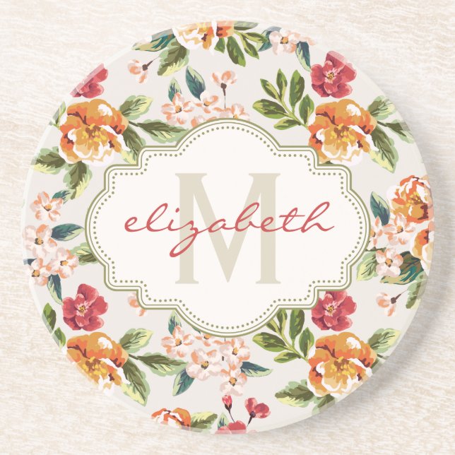 Monogramm Vintage Viktorianische Farbe Untersetzer (Vorne)