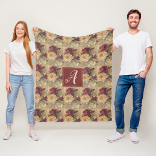 Monogramm Vintage Viktorianische Rose Fleecedecke