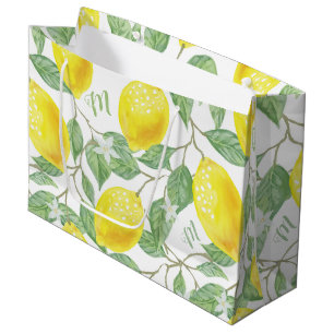 Monogramm Vintage Zitronenfrüchte Blätter und Bl Große Geschenktüte