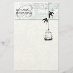 Monogramm Vintager Vogelkäfig mit Vogelluftpost Briefpapier