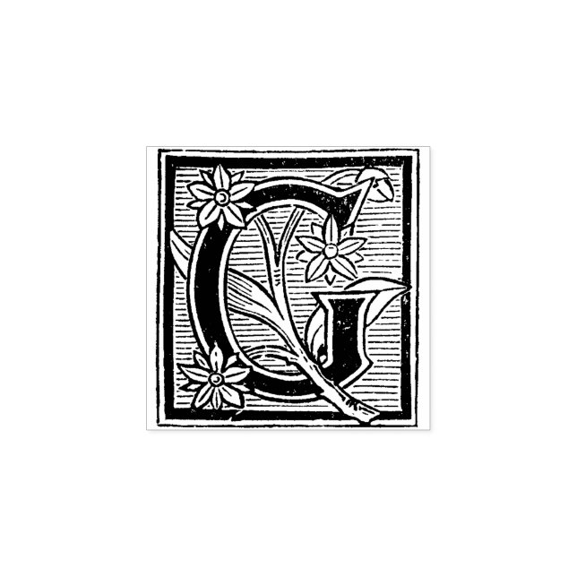 Monogramm Vintages Blumendesign Anfangsbuchstabe G Gummistempel (Prägung)