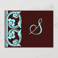 Monogramm Vintages Element Aquamarin Blue Postkart