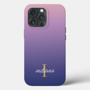 Monogramm Violett Blau Ombre Stilvoller Schriftnam Case-Mate iPhone Hülle