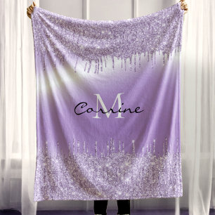 Monogramm Violett Lila Tröpfchen Glitter Metallisc Fleecedecke