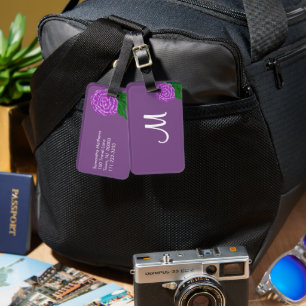 Monogramm Violette Lila-Blüten-Wasserfarbe Gepäckanhänger