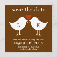 Monogramm-Vögel Save-The-Date-Karte - Schokolade