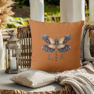 Monogramm-Volkskunst-Libelle Orange Lila Blau Kissen