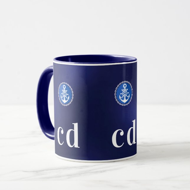Monogramm von Navy-White-nautical-Boot-Initialen Tasse (Vorderseite Links)