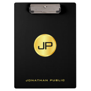 Monogramm-Vorlage Schwarz und Gold Modern Elegant Klemmbrett