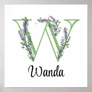 Monogramm W Lavendel-Eukalyptus-Poster Kinderzimme Poster