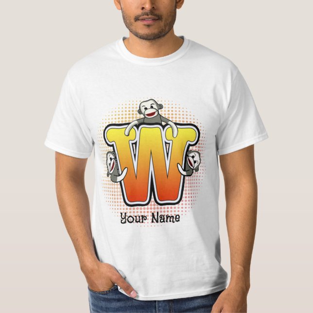 Monogramm W Sock Monkey T-Shirt (Vorderseite)
