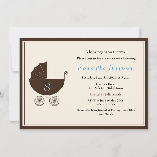 Monogramm-Wagen-Babyparty laden - Jungen ein Einladung (Vorderseite)