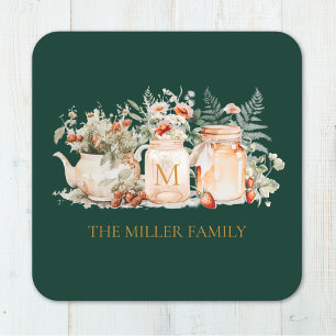 Monogramm Wald Blumen Botanischer Familienname Rechteckiger Pappuntersetzer