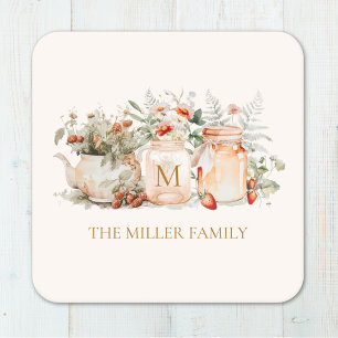 Monogramm Wald Blumen Botanischer Familienname Rechteckiger Pappuntersetzer