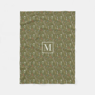 Monogramm-Waldgrün-Aquarell-Wildblumengarten Fleecedecke