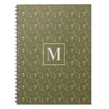 Monogramm Waldgrüner Wasserfarben-Wildblumengarten