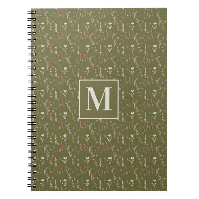 Monogramm Waldgrüner Wasserfarben-Wildblumengarten Notizblock (Vorderseite)