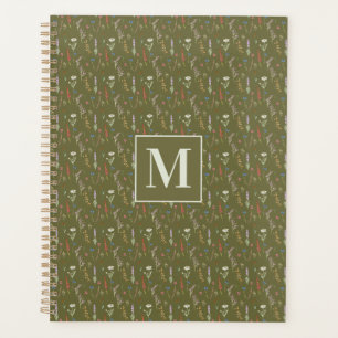 Monogramm Waldgrüner Wasserfarben-Wildblumengarten Planer