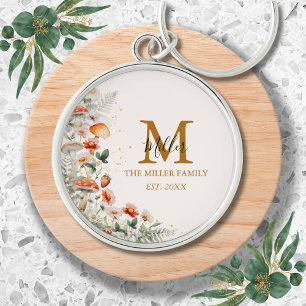 Monogramm Waldpilze Blumen Floral botanisch Schlüsselanhänger
