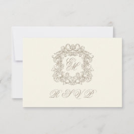 Monogramm-Wappen Elegantes Elfenbein-Menü Hochzeit RSVP Karte