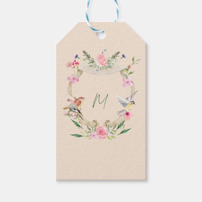 Monogramm-Wappen-Floral Neutral Geschenkanhänger (Vorderseite)