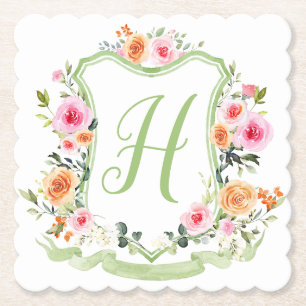 Monogramm Wappen für die Wasserfarben, rosa grün Untersetzer