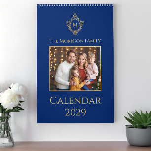 Monogramm & Wappen königsblau falsches Gold Famili Kalender