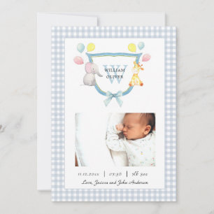 Monogramm-Wappen mit Wasserfarben-Tier Geburt Ankündigung