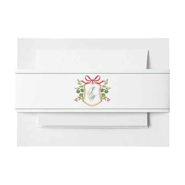 Monogramm Wappen mit Wintergrün Hochzeit Einladungsbanderole (Vorderseite Beispiel)