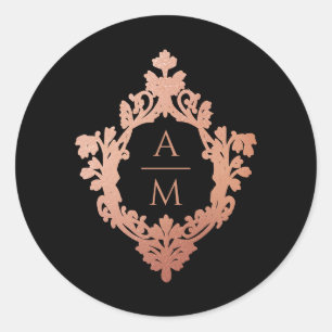 Monogramm Wappen Schwarz Rosa Roségold Verzierte H Runder Aufkleber