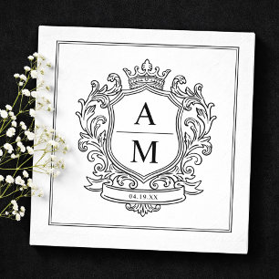 Monogramm Wappen Schwarz-Weiß-Papier Hochzeit Serviette