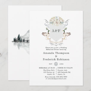 Monogramm-Wappen-See-Hochzeitsprobe-Abendessen Einladung