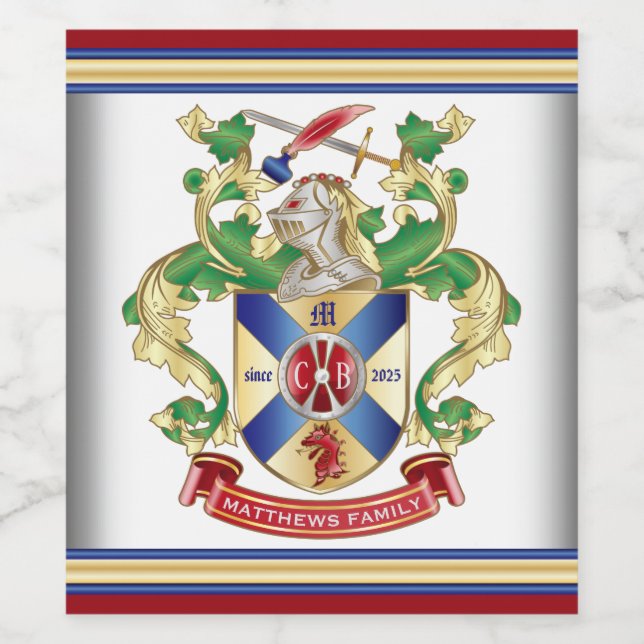 Monogramm Wappen Silberschilddrache Weinetikett (Einzelnes Label)