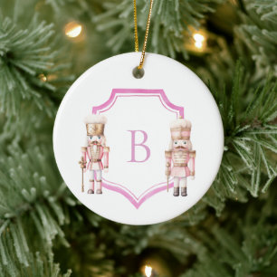 Monogramm-Wappen-Weihnachtsmann in Rosa Keramik Ornament