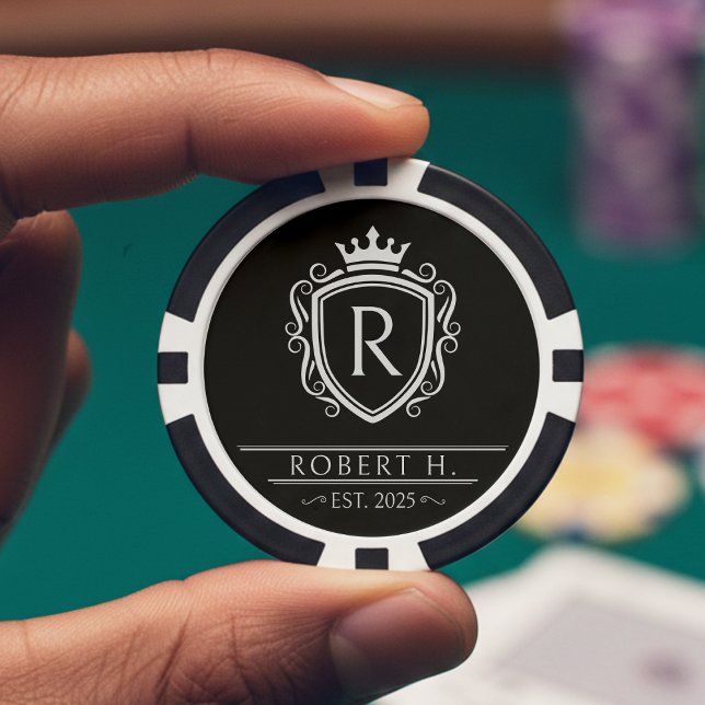 Monogramm Wappenschild Krone Schwarz Pokerchips (Von Creator hochgeladen)