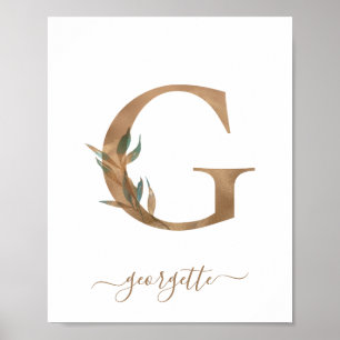 Monogramm-Wasserfarbe-Blumen-Gold-Buchstabe G Post Poster