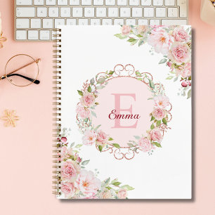 Monogramm-Wasserfarbe-Blush-Rosen-Blumen Floral Planer