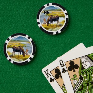 Monogramm-Wasserfarbe-Elch-Pokerchip Pokerchips