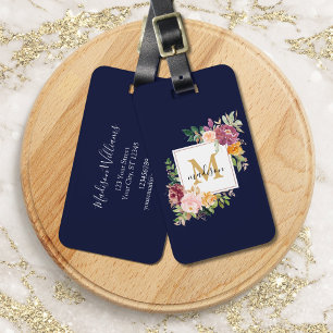 Monogramm Wasserfarbe Farbige Rosen Blume Floral Gepäckanhänger