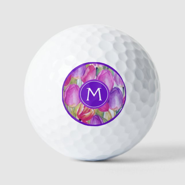 Monogramm-Wasserfarbe FLORAL Golfball (Vorderseite)